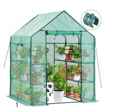 Greenhouse with Multi-Tier Plant Shelves