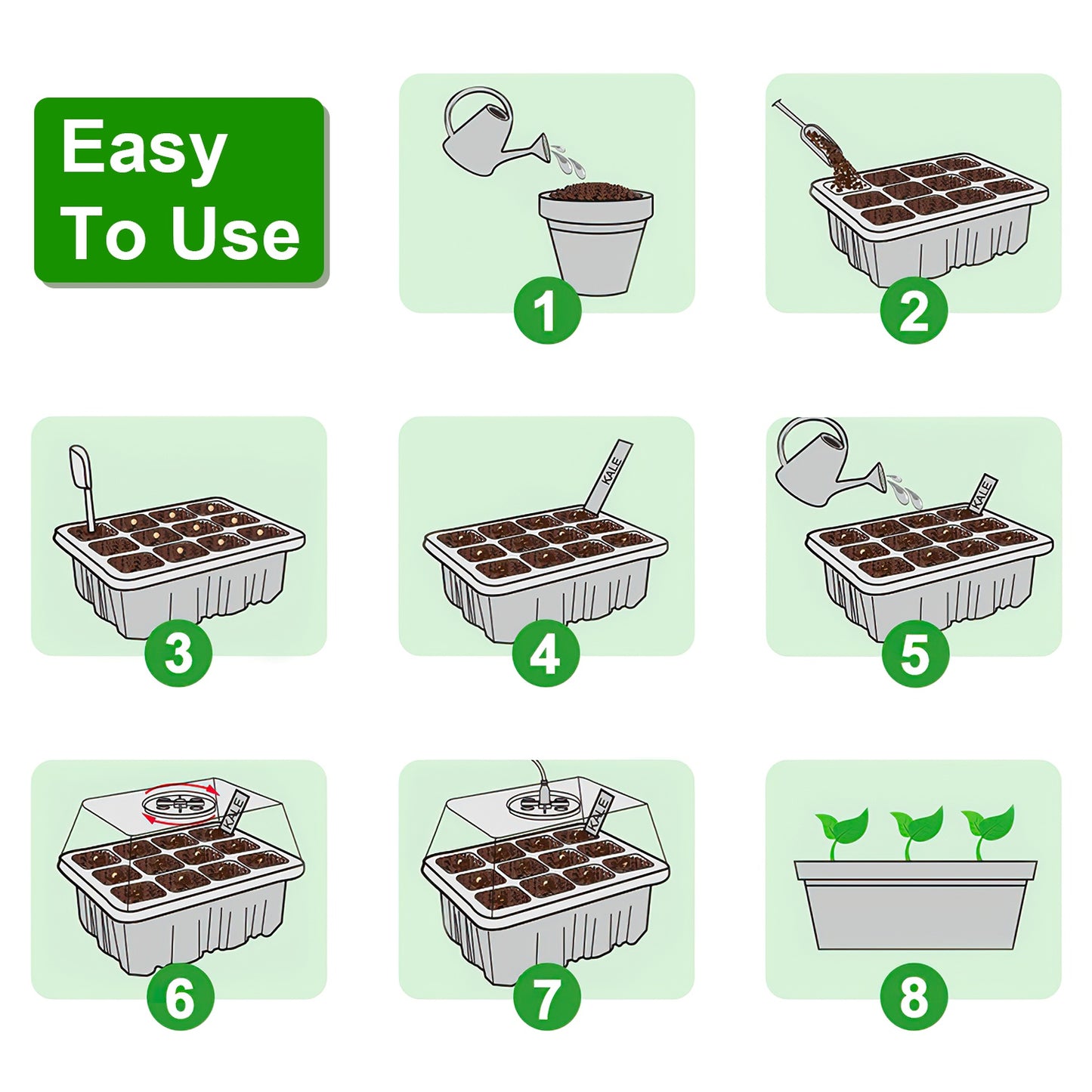 5-Pack Seed Germination Kit with Grow Light & Humidity Dome
