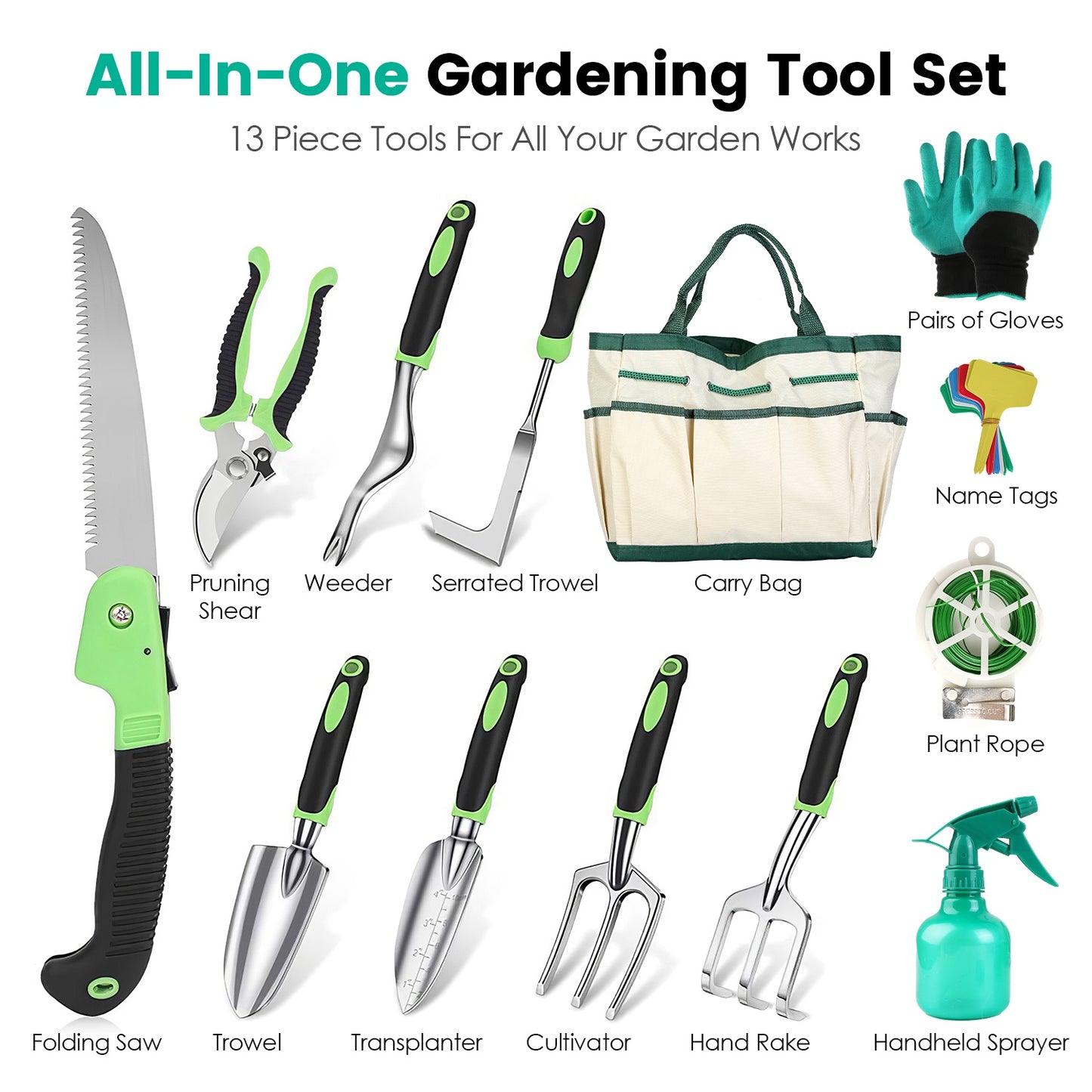 13-Piece Garden Tool Set with Storage Bag