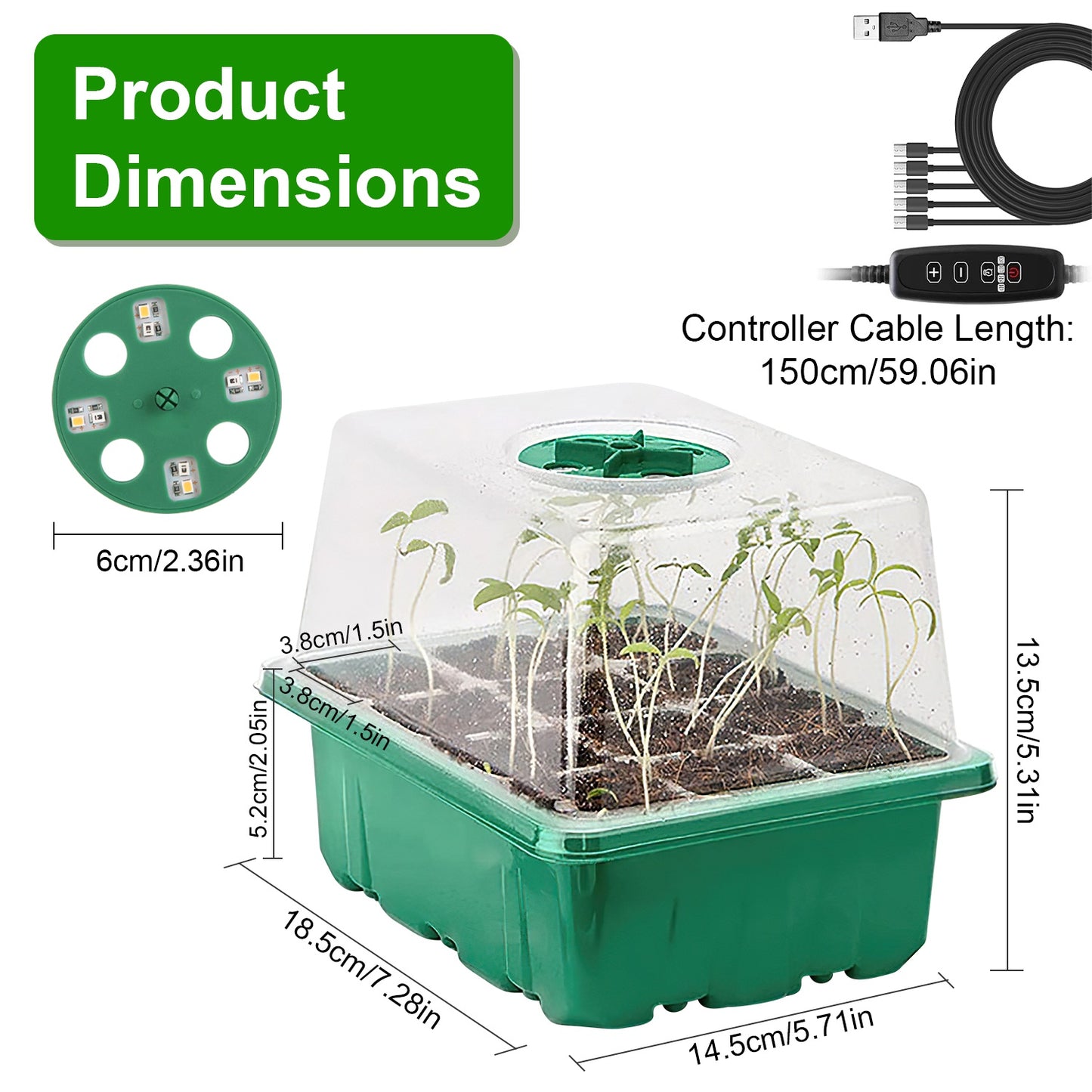 5-Pack Seed Germination Kit with Grow Light & Humidity Dome