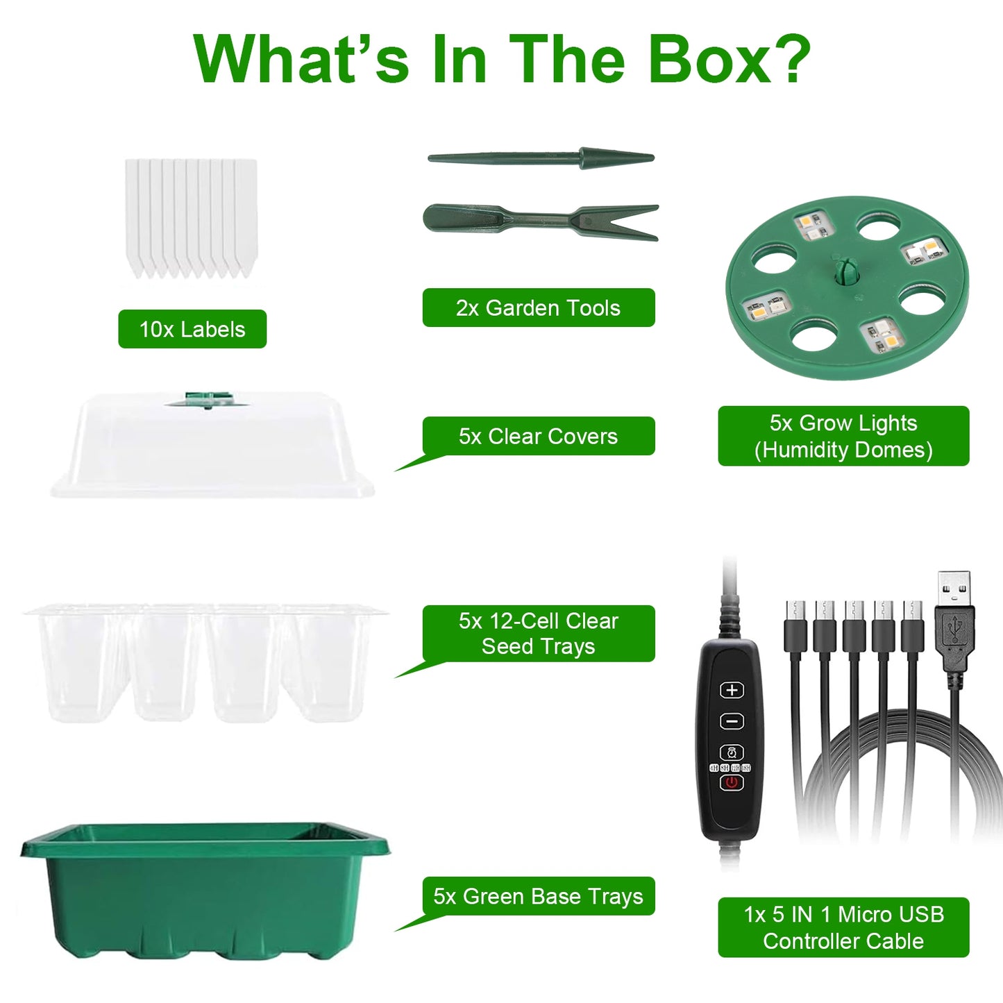 5-Pack Seed Germination Kit with Grow Light & Humidity Dome