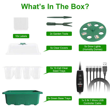 5-Pack Seed Germination Kit with Grow Light & Humidity Dome