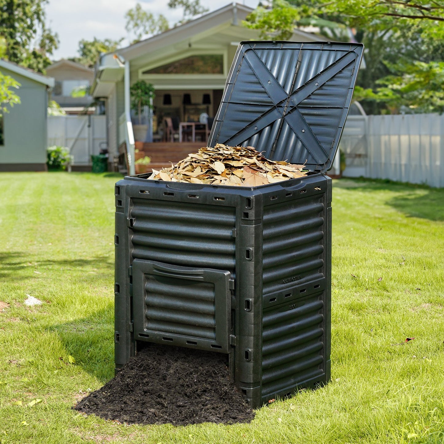 80 Gal Outdoor Compost Bin – BPA-Free with Lid & Access Door