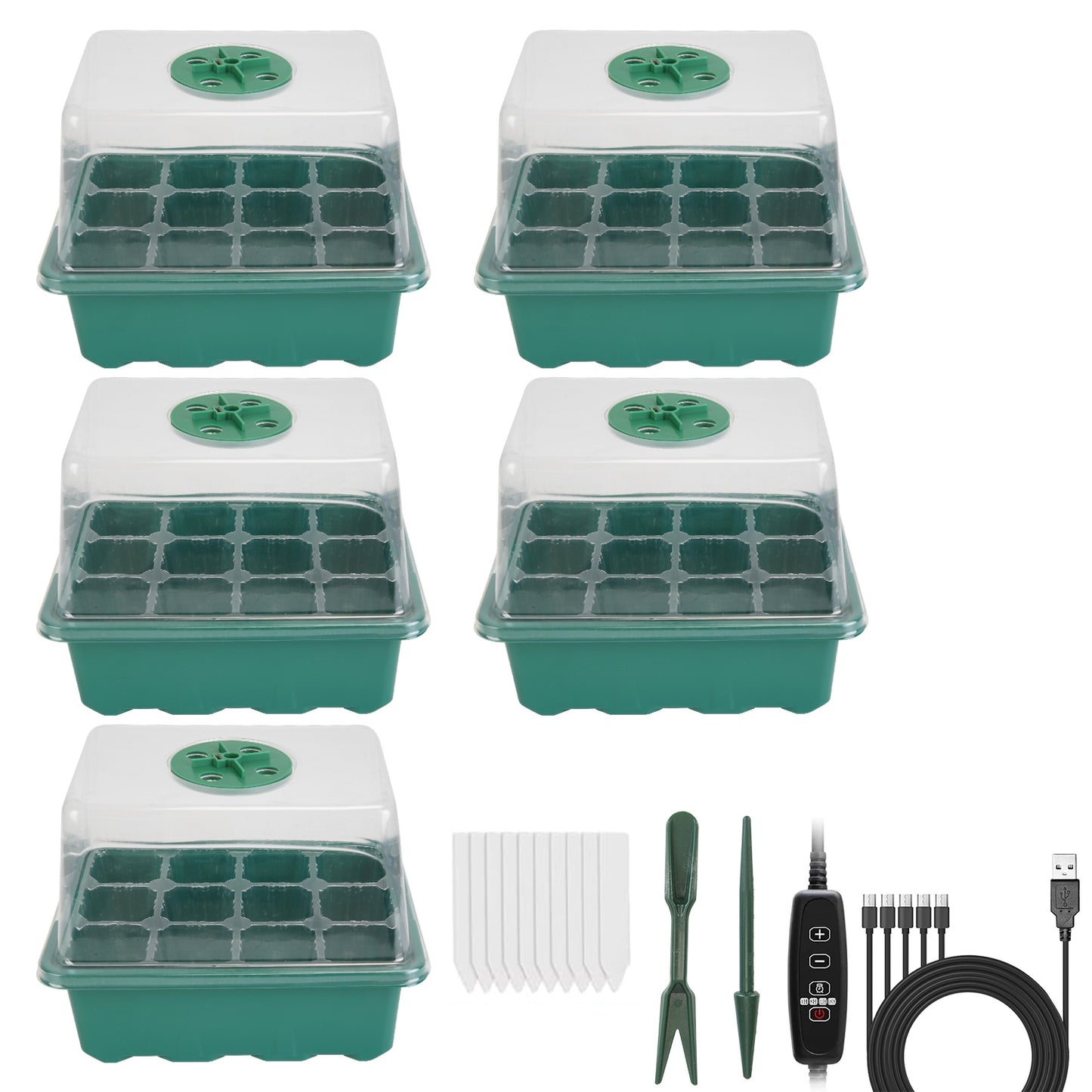 5-Pack Seed Germination Kit with Grow Light & Humidity Dome