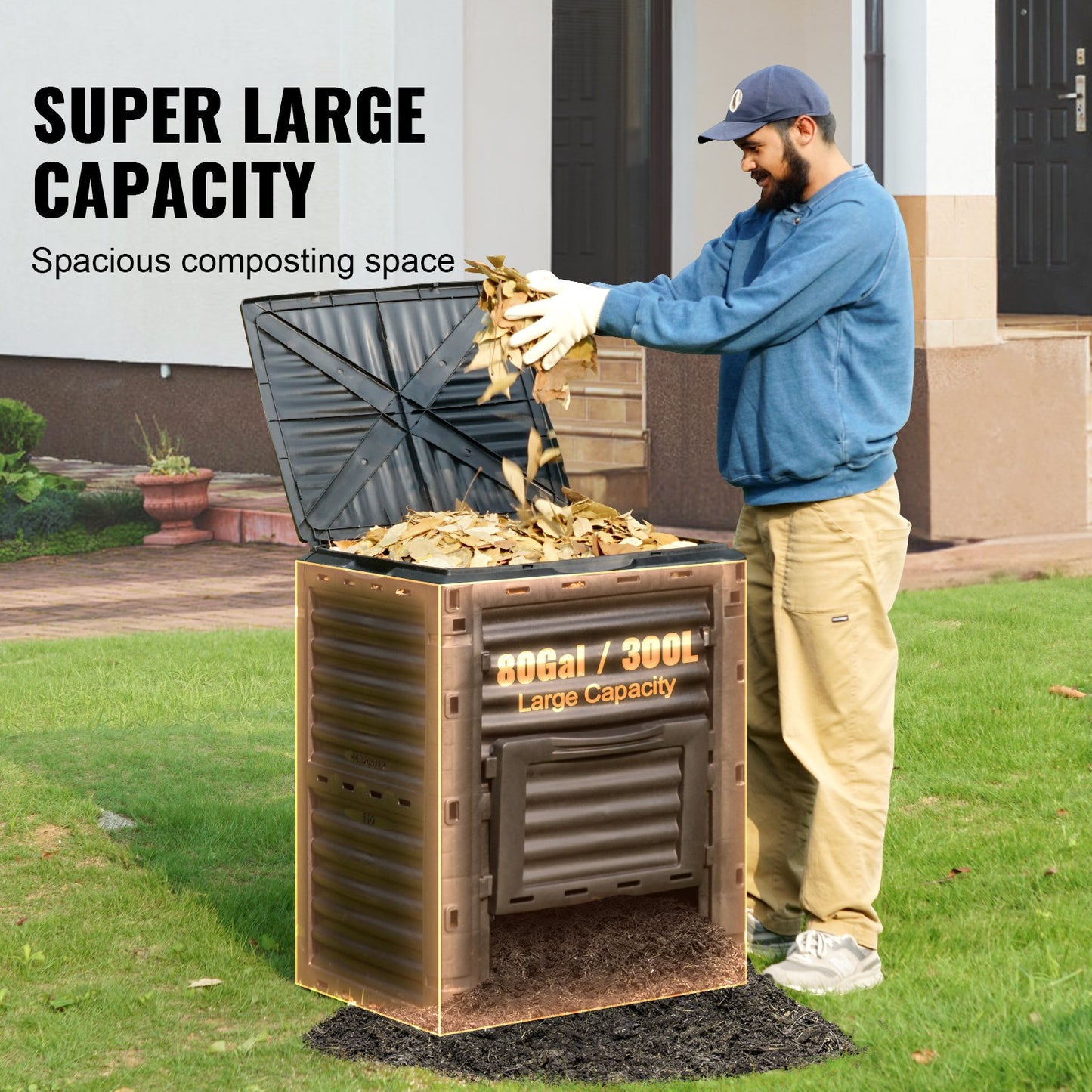 80 Gal Outdoor Compost Bin – BPA-Free with Lid & Access Door