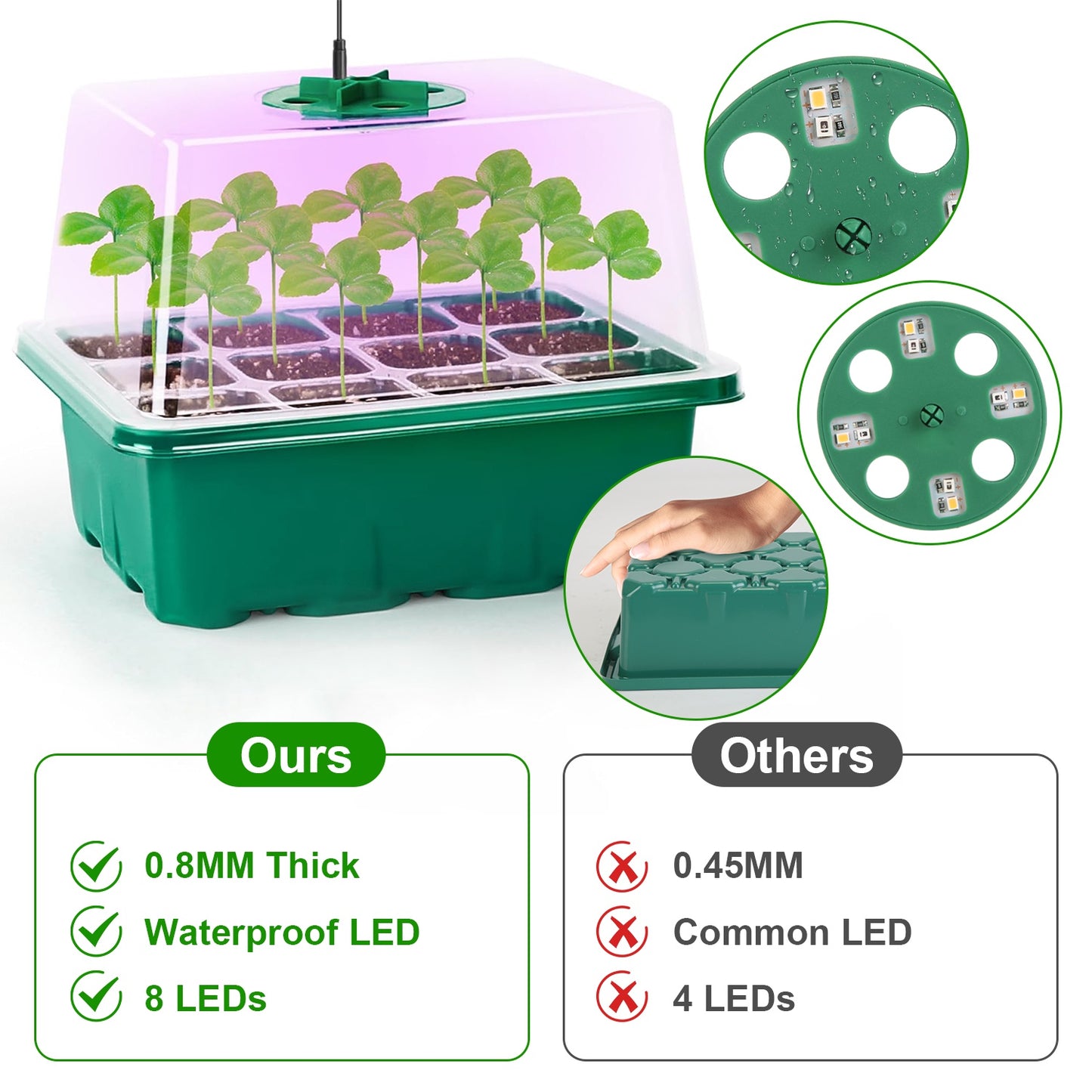 5-Pack Seed Germination Kit with Grow Light & Humidity Dome