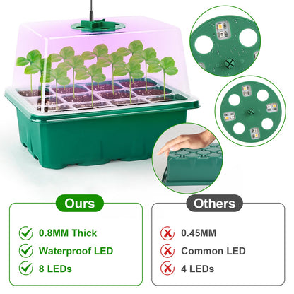 5-Pack Seed Germination Kit with Grow Light & Humidity Dome