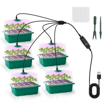 5-Pack Seed Germination Kit with Grow Light & Humidity Dome