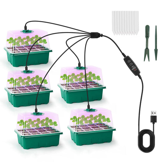 5-Pack Seed Germination Kit with Grow Light & Humidity Dome